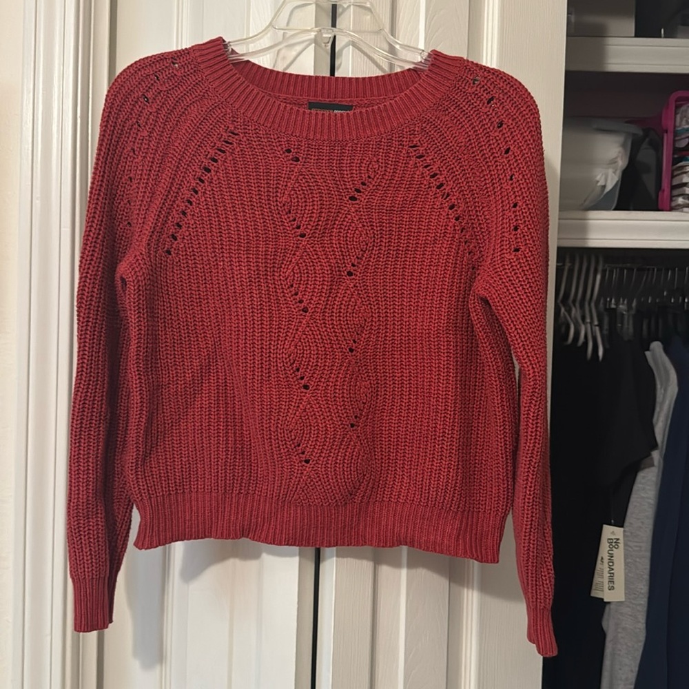 Ambiance Apparel Red Cable Knit Sweater